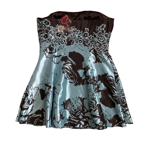 Alyce Designs Women’s aqua and black floral strapless fit and flare dress Sz 22 - Picture 10 of 15
